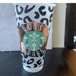 Starbucks Boss Babe Cheetah Print Metallic Bronze 24oz Cold Cup — NO LID